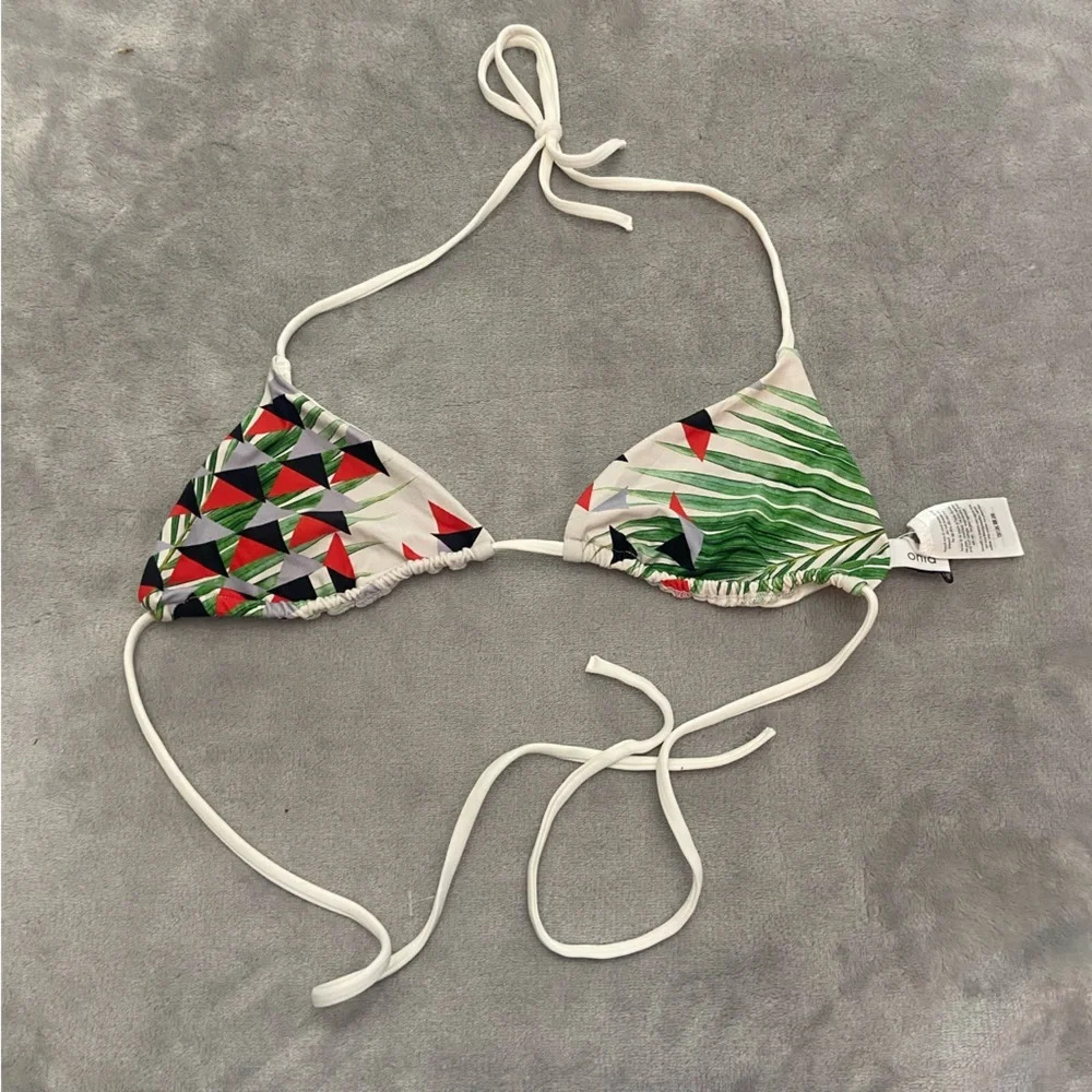 New! Onia Megan triangle bikini top geometric palm print 21668